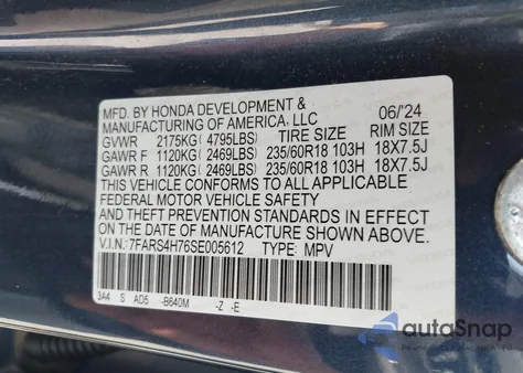 2025 Honda Cr-V Ex-L Awd from USA, damaged, VIN 7FARS4H76SE005612